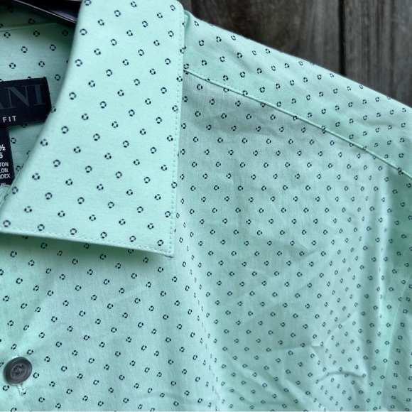 Alfani Mens Dress Shirt Medium M Pinflower Geo Print Button Down Mint - Picture 9 of 12